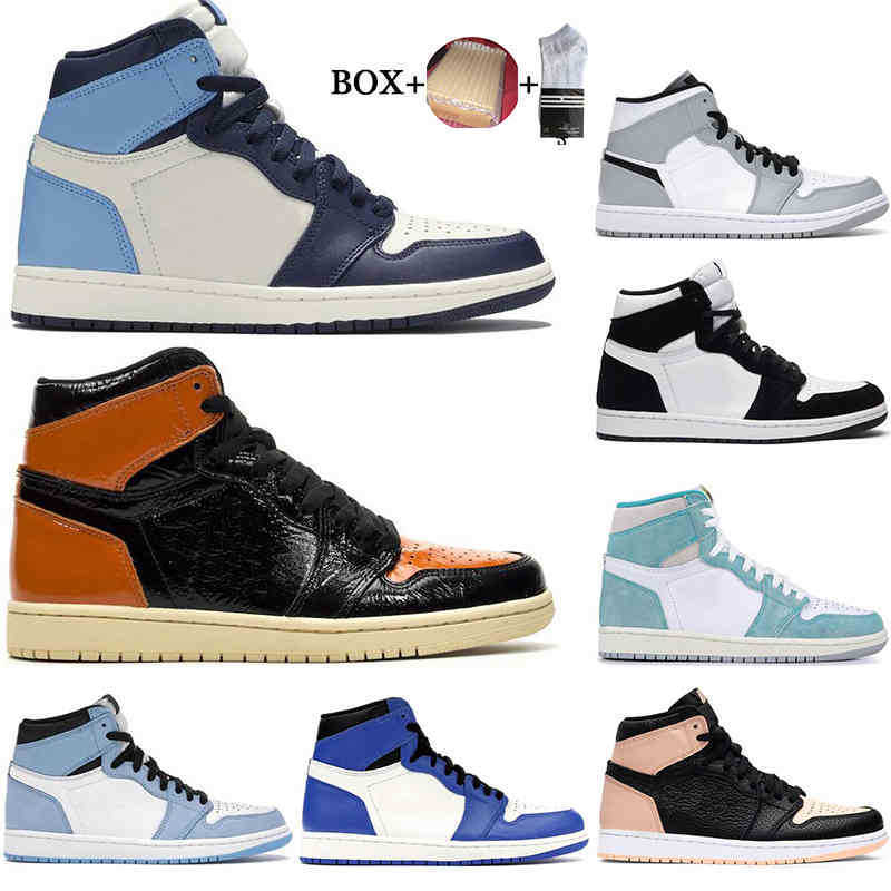 With Box 2021 Mens Basketball Shoes 1s 1 Light Smoke Grey Turbo Green Crimson Tint Shattered Backboard Unc Outdoor Sport Sneakers 36 -46