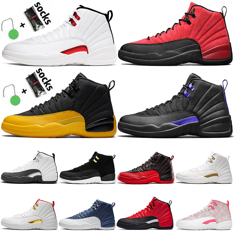 

2021 With Socks Twist 12 Jumpman 12s Men Women High Basketball Shoes Dark Concord OVO University Gold Reverse Flu Game Mens Shoe Trainers Sneakers Size 13, #12 flu game 36-47