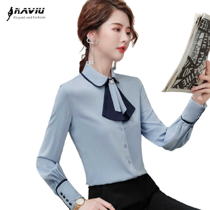 

Shirt Women Professional Temperament Spring Fashion Formal Long Sleeve Chiffon Blouses Office Ladies Work Tops 210604, Blue