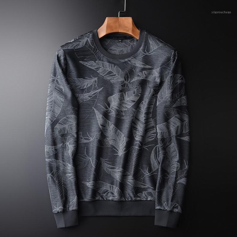 

Men's Hoodies & Sweatshirts Spring And Autumn Men Luxury Leaves Pattern Jacquard Round Collar Mens Fashion Slim Fit Hoodie, Grey hwz20085