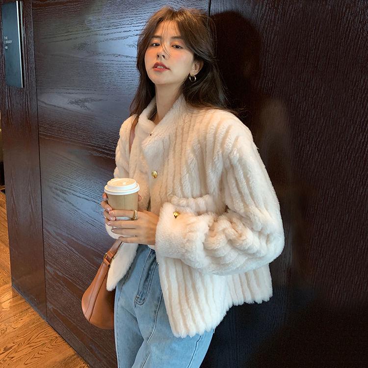 

Women's Fur & Faux 2021 Winter Woman Casual Loose Short Fluffy Plush Coat Solid Thick Warm Ladies Long Sleeve Overcoat R108, Black