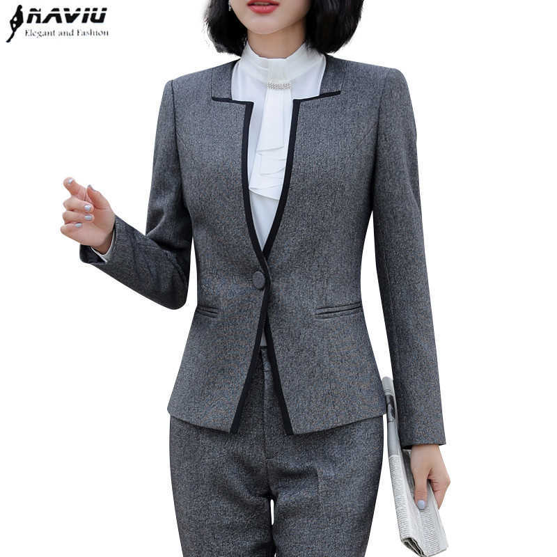 

Naviu Fashion Winter Pants Suit OL Slim Long Sleeve Blazer and Trousers Office Ladies Business Interview Work Clothing 210604, Black coat and skirt
