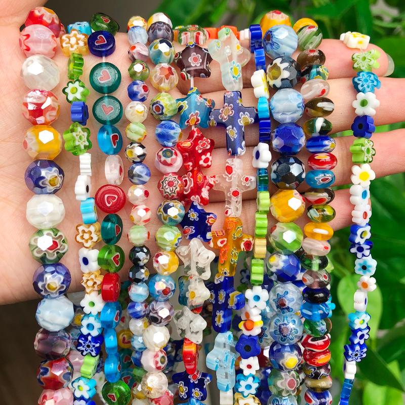 

Other Irregular Multiflower Lampwork Glass Beads Flat Round Star Heart Flower Loose Seed For Jewelry Making DIY Handmade Bracele