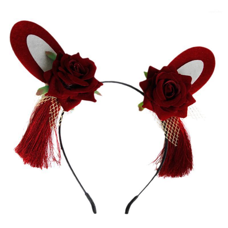 

Party Decoration Wine Red Headband Christmas Hair Accessories Ears Rose Dance Show