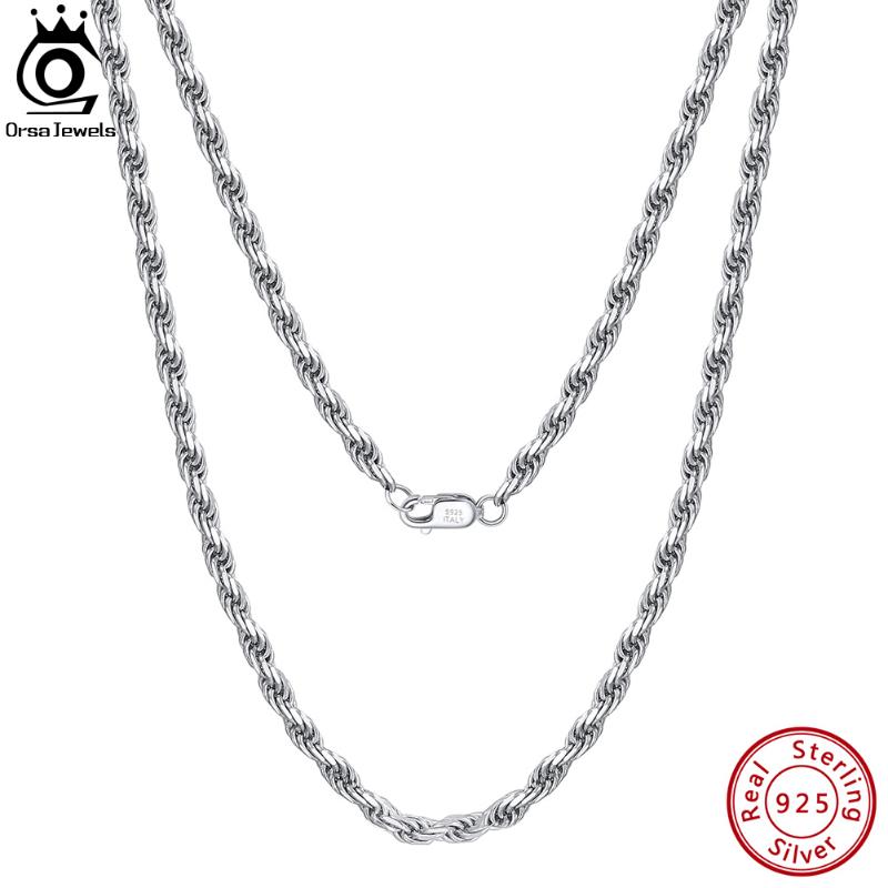 

Chains ORSA JEWELS Solid 925 Sterling Silver 2.3/3.3mm Diamond-Cut Rope Chain Necklace For Women Men Fashion Neck Jewelry SC29