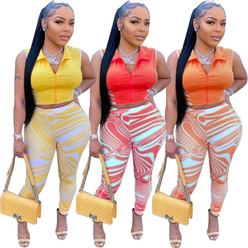 

Women's Two Piece Pants Tracksuit Female Sleeveless Tops Long Printed Fashion Women Sets Summer Sportwear Knit 2, White