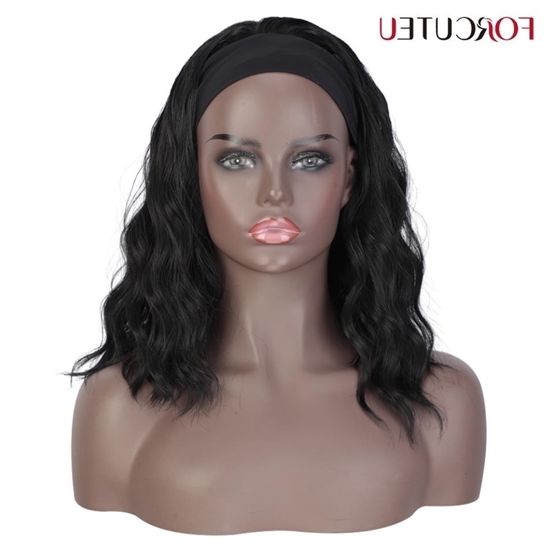 

Short Wavy Headband FORCUTEU Wigs for Women Water Wave Natural Black Brown Synthetic Headwraps Hair Wig Glueless, 6-8
