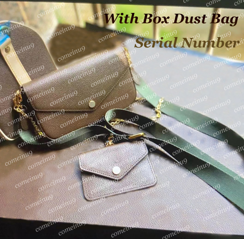 

Wholesale Genuine Leather Multi Strap Pochette crossbody bag 80091 women handbag totes lady shoulder felicie chain bags with small wallet box, Shopping gift bag