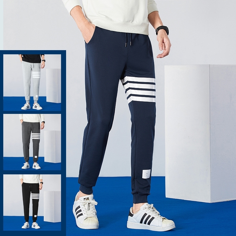

Casual men's autumn fashion brand TB Thom classic toe 4-bar knitting guard sports pants, Black