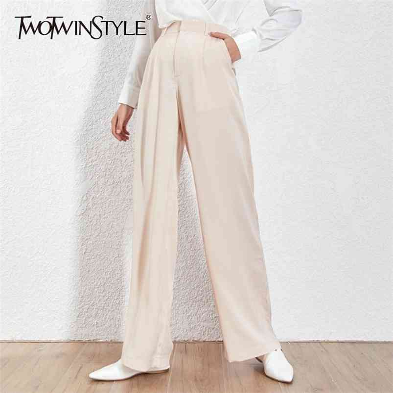 

TWOTWNSTYLE Summer Loose Casual Trousers For Women High Waist Maxi Wide Leg Pants Female Elegant Fashion Clothes 210721, Green