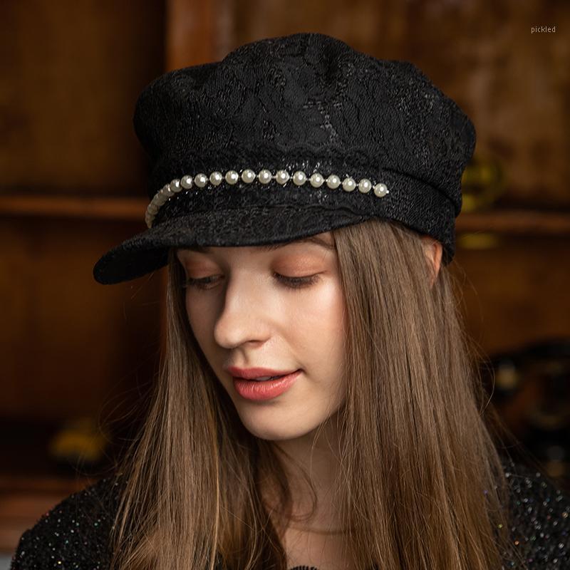

Berets X024 Summer Baseball Caps Women's Breathable Lace Mesh Navy Beret Hat White Net Red Korean Fashion Plaid Hats, Black