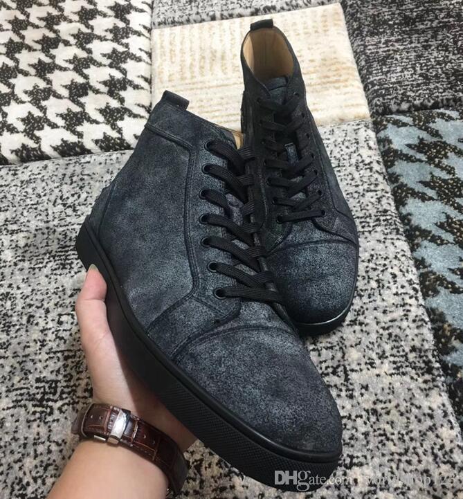 

Brand Designer Flats Red Bottom shoes Luxury spikes shoes For Men Women Designer Sneakers High top Suede G GpG Size 5 14 LOUBOUTIN CHRISTIAN, Blue