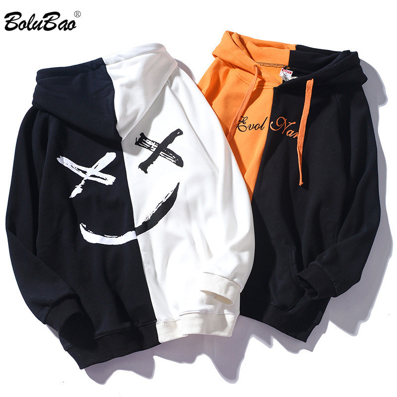 

BOLUBAO Fashion Brand Letter Print Hoodies Sweatshirts Men Autumn Winter Men Street Hip Hop Hoodie Patchwork Casual Hoodies Male 210518, Black orange