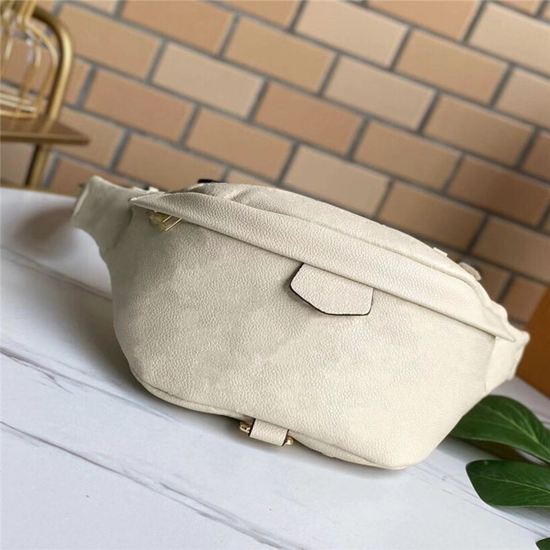 

designer Leather Waist Bags 3 Colors Black White Blue Flower Imprinted Soft Leathet Microfiber Lining Double zipper sealing Classic Women S