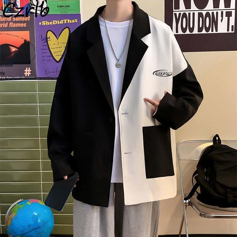 

Women's Suits & Blazers Women Stylish Patchwork Bf Single Breasted Unisex Notched Baggy All-match Streetwear Leisure Classy Teens Soft, Khaki