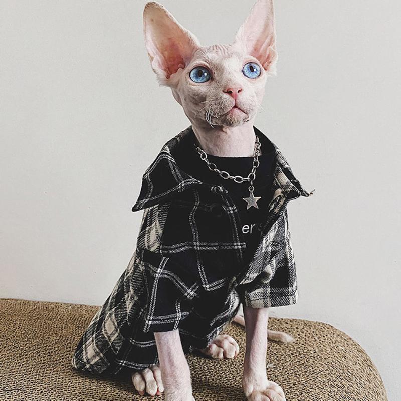 

Cat Costumes Rushed Sphynx Clothes Plaid Stitching Shirt For Sphints Kitten Autumn Winter Fashion Design Sphinx Clothing Coat