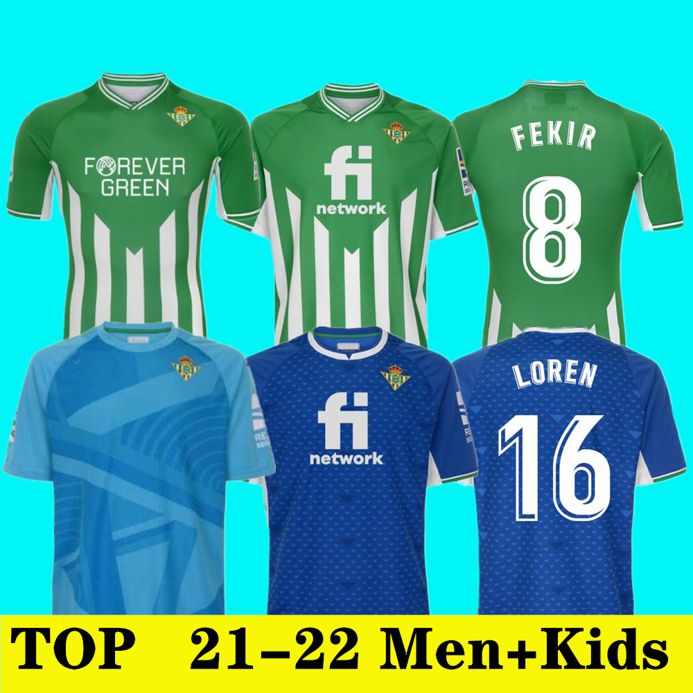 

21 22 Real Betis Soccer Jersey Joaquin Loren Boudebouz Bartra Home Away Lanales Commemorative Edition FEKIR 2021 2022 Man Kids kits Football Shirts
