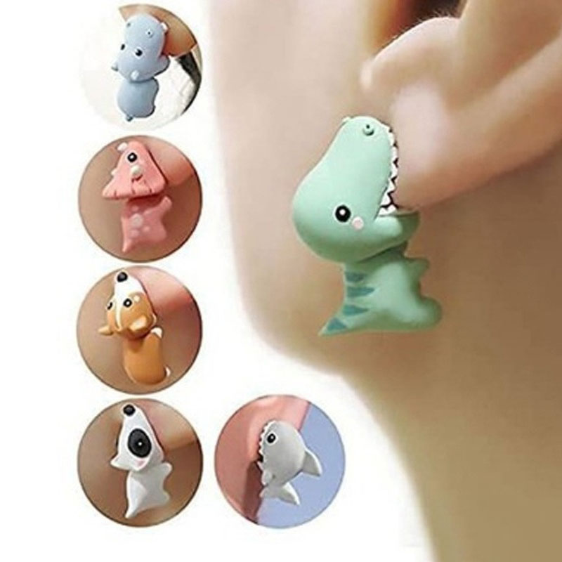 

Cute Animal Studs Earrings Cartoon Soft Clay Tyrannosaurus Dinosaur Bite Earring Party Fun Gifts