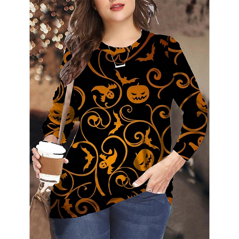 

2021 Women s Hoodie Halloween Flower strips Pattern 3D Printing Sweatshirt Pumpkin Skull Print Pullover Pattern Long Sleeve Color Multicolor, Black