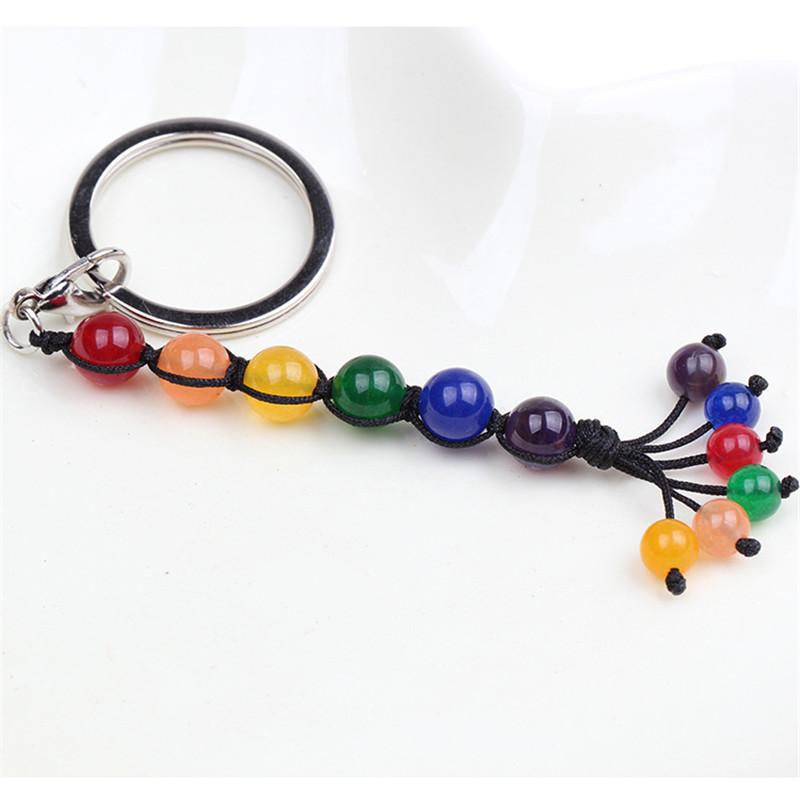 

Keychains LGBT Rainbow Handcuffs 7 Chakras Natural Stone Keychain Fashion Jewelry Personality Elastic Charm Gay Pride Gifts