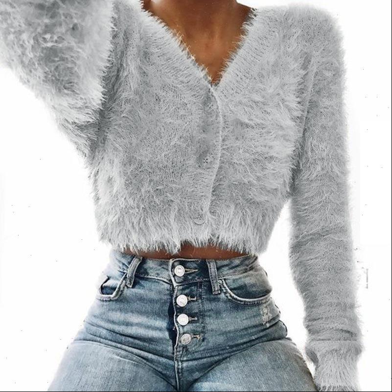 

Fashion Womens Sweater Sweaters Long Sleeve Cropped Mohair Elegant V neck Single Button Knitted Casual Autumn Outwear Clothes, White;black