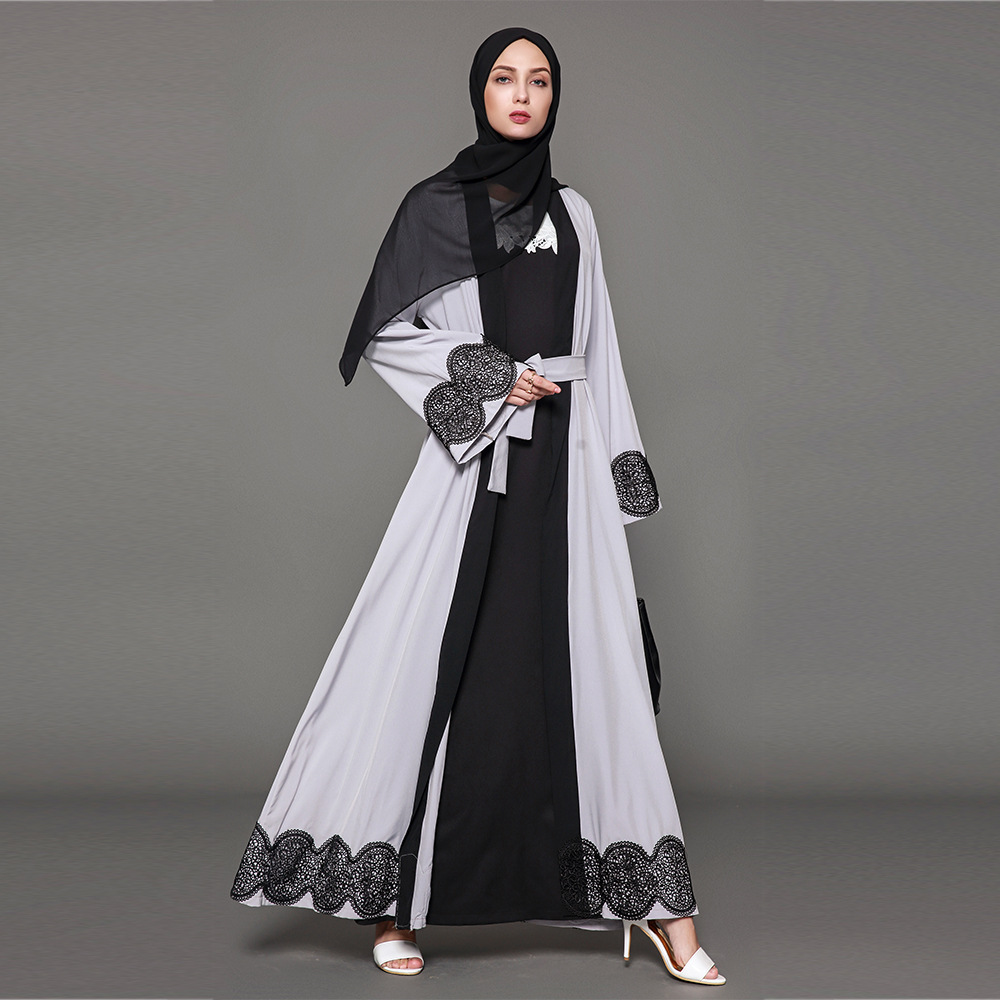 

Plus Size Muslim Abaya Women Lace Hollow Open Abayas In Dubai Kimono Long Robes Lace-up Hijab Dress Islamic Clothing Caftan