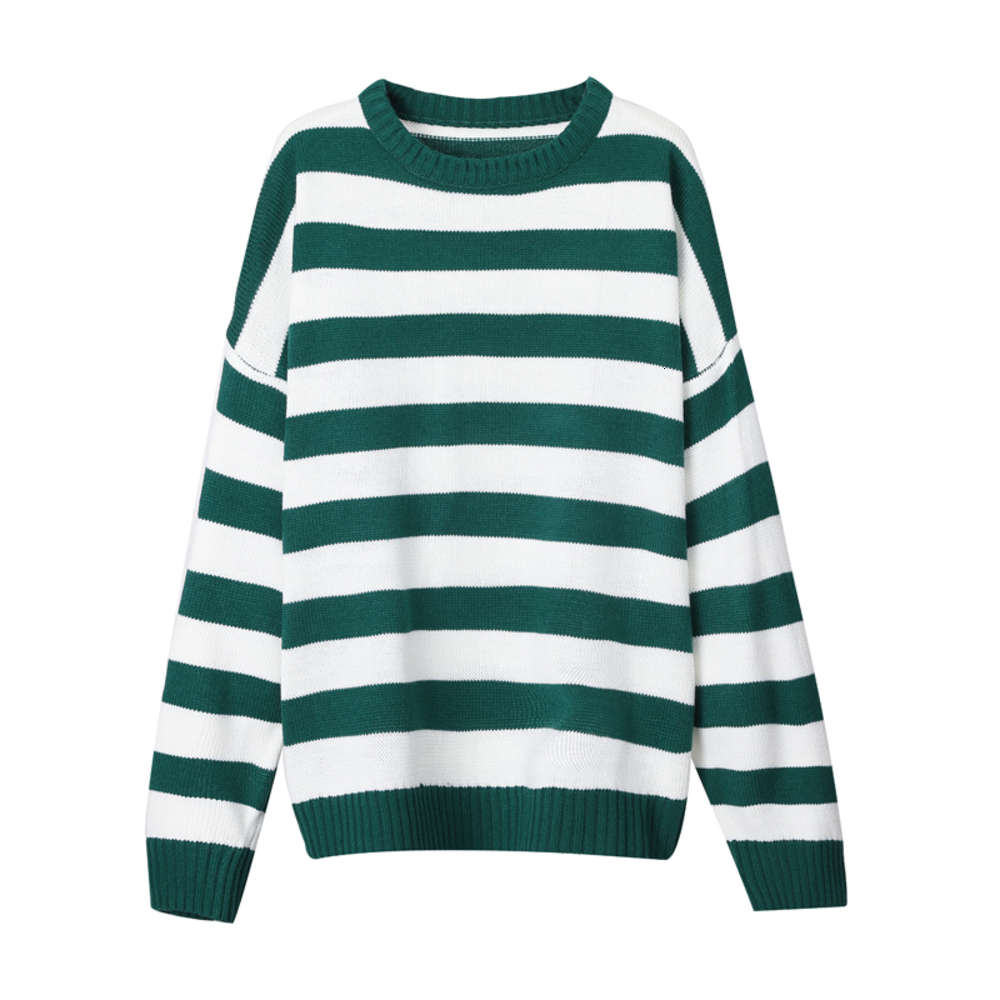

OD WANGRT Men Pullover sweater Basic color between green and white stripes