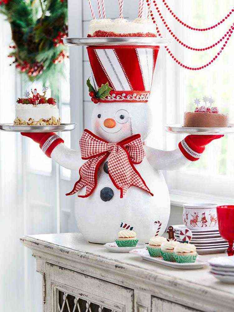 

Nordic Snowman Cupcake Holder Statue Snack Candy Tray Storage Table Decoration Gift Tabletop Snack Serving Stand For Snacks H1102