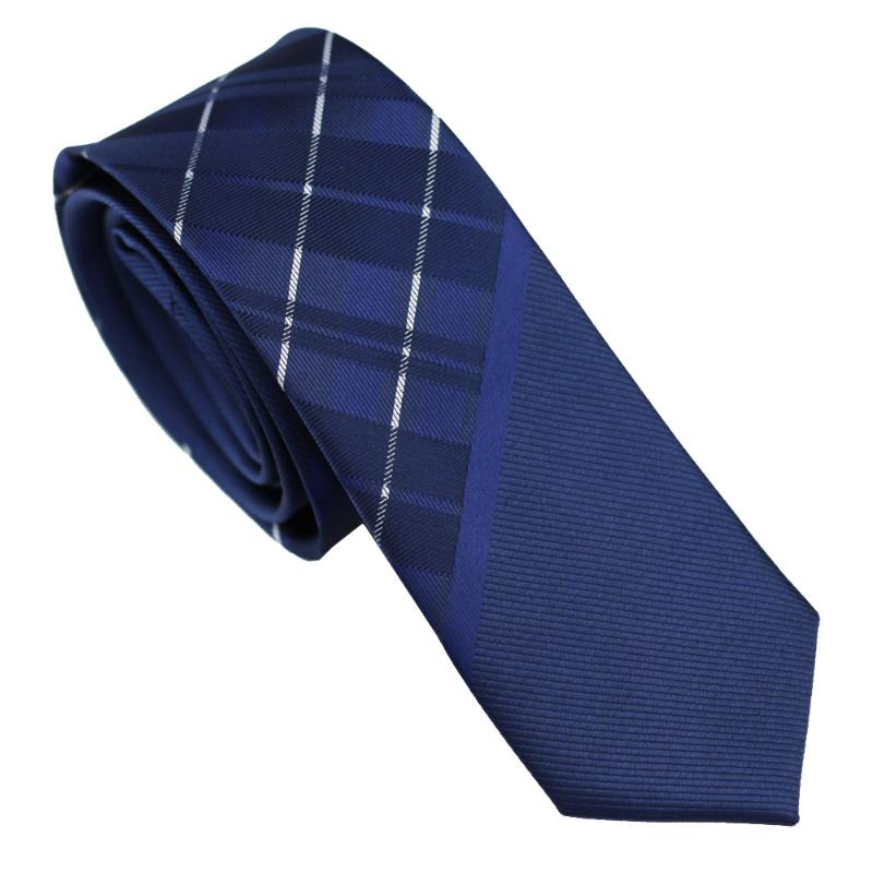 Neck Ties Coachella Blue With Silver Stripe Plaids Necktie Microfiber Men Panel Skinny Tie 6CM-image-736740198