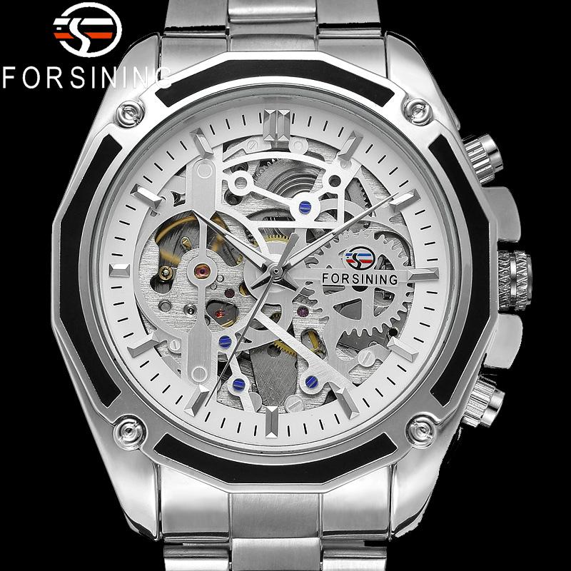 

Wristwatches FORSINING Automatic Mechanical Men Wristwatch Military Sport Male Clock Top Steel Skeleton Fashion Man Watch 8130, Slivery;brown