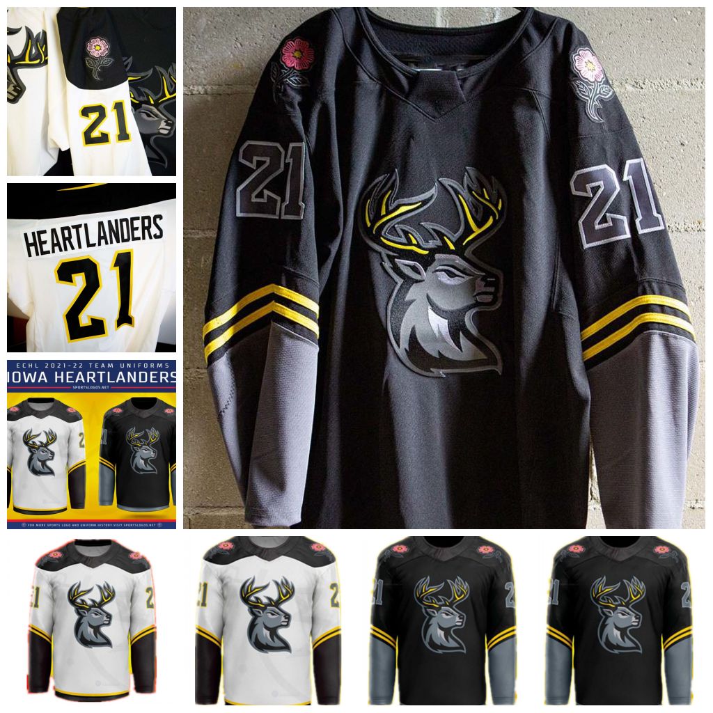 

2021 Iowa Heartlanders ECHL Ice Hockey Jersey Custom Any Number And Name Womens Youth Alll Stitched embroidery, Men's s-4xl/black