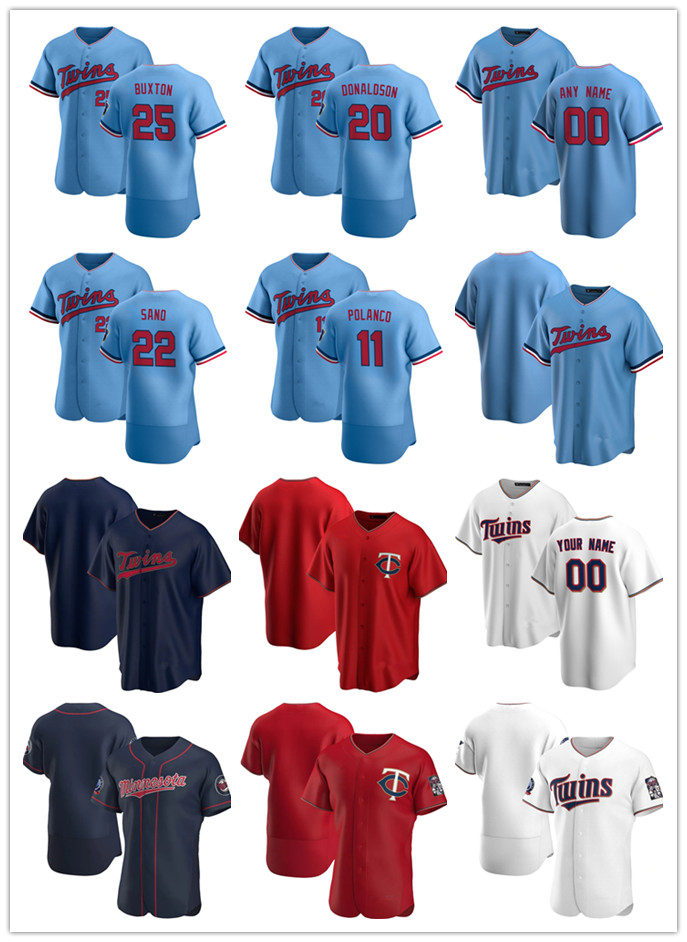 

Custom Jersey Men women Youth Minnesota Twins 22 Miguel Sano 25 Byron Buxton 20 Josh Donaldson 11 Jorge Polanco Baseball Jerseys, Blue;black