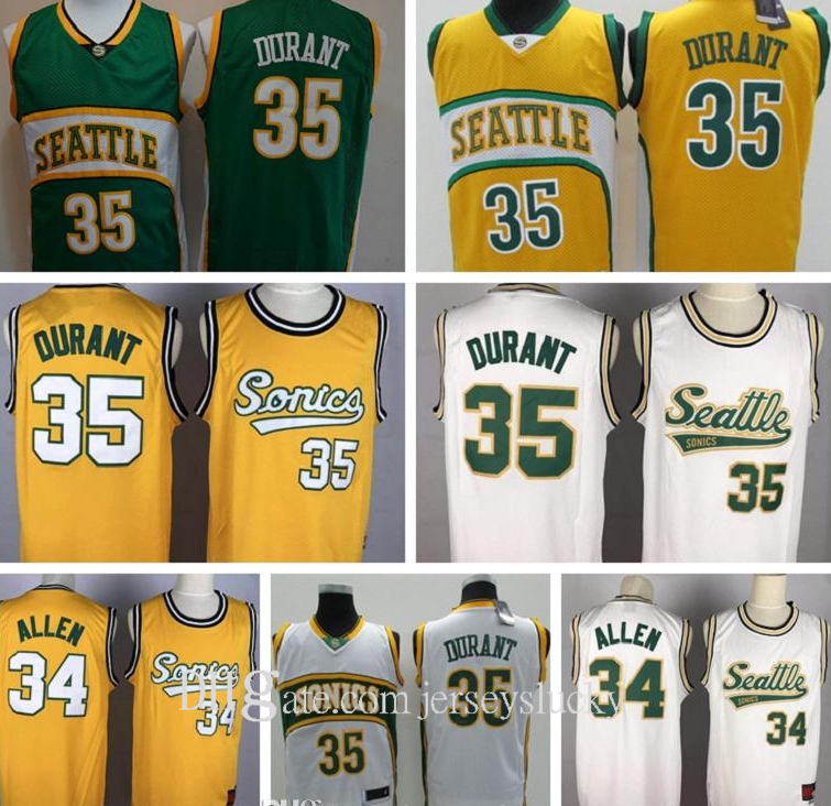 

Top Quality Vintage SeattleSuperSonics SonicsJersey Kevin 35 Durant New Ray 20 Allen Cheap Basketball Jerseys Breathable Size S-2XL, Black;red