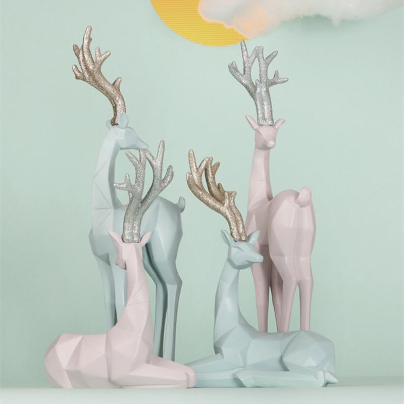 

Decorative Objects & Figurines Simple Geometric Sika Deer Resin Ornaments Home Decoration Accessories Living Room TV Cabinet Wine