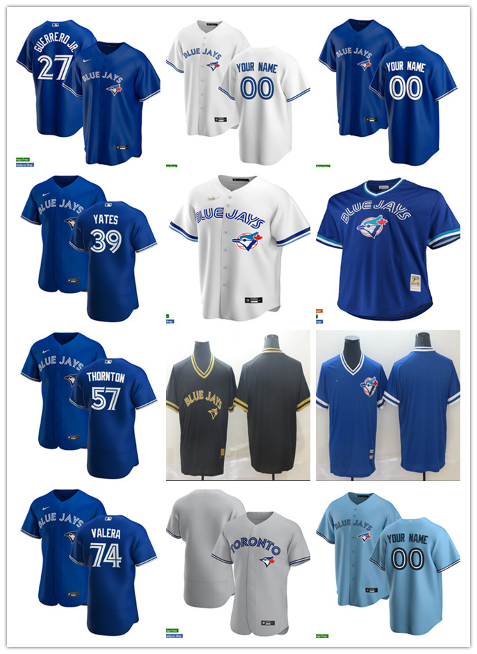 

Men Women Youth Toronto Blue Jays 57 Trent Thornton 74 Breyvic Valera 39 Kirby Yates 27 Vladimir Guerrero Jr. Custom Basebal, Blue;black
