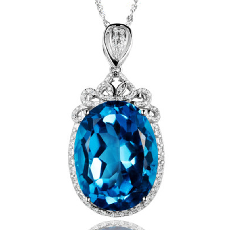 

Big naked stone Swiss Blue Topaz Pendant with 925 silver inlaid Ruby Necklace