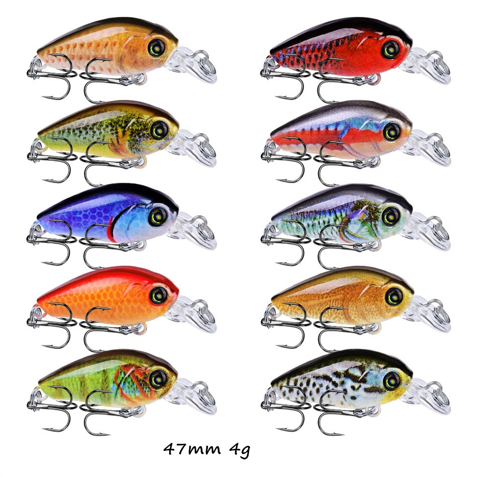 10 Color Mixed 47mm 4g Crank Hard Baits & Lures Fishing Hooks 10# Treble Hook Fishhooks Pesca Tackle Accessories KLIU-500-image-422692177