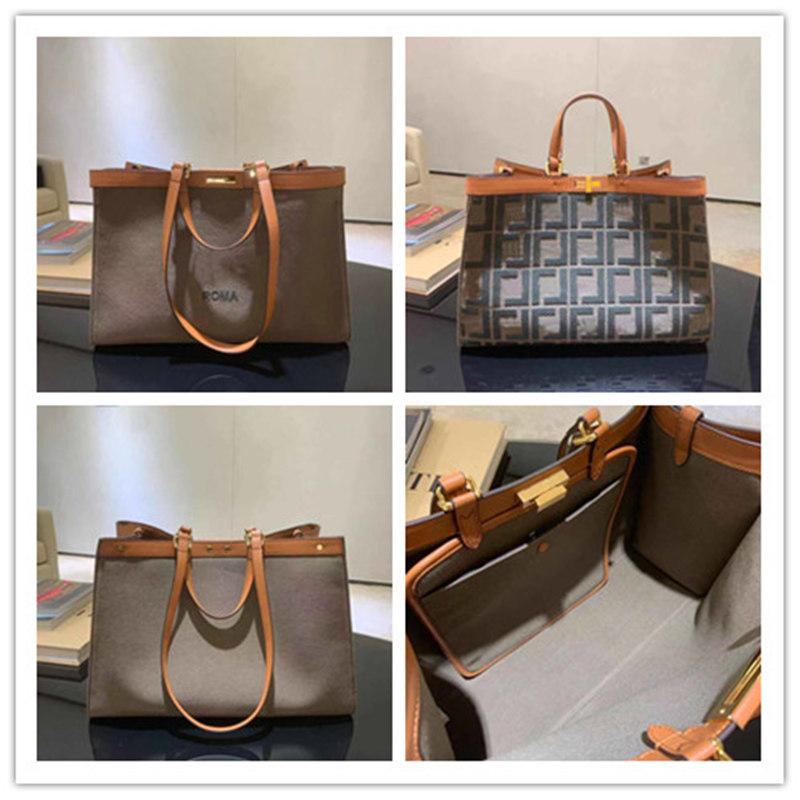 

Designer PEEKABOO X-Tote Large Bag Khaki Green Canvas Brown Leather Logo Handbag Size:41x16x30cm