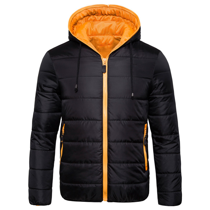 

Waterproof Winter Jaet Men Hoodied Warm Winter Coat, Blackorange