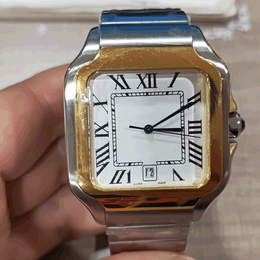 

Top Quality Silver-Gold Men Watch Classic Square Design Stainless Steel Mens Watches Automatic Movement Glide Sweep Move Wristwatches Clock
