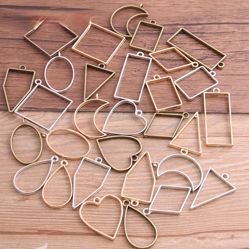 

Charms 10Pcs/Lot 7 Color Geometric Figure Charm Hollow Glue Blank Pendant Tray Bezel DIY Bracelet Necklace Handmade, Bronze;silver
