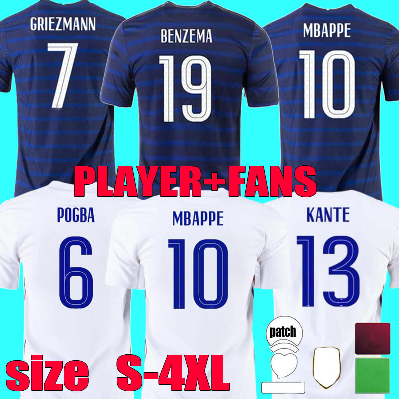 

Fans player version 2021 2022 FRANCE MBAPPE GRIEZMANN Soccer jersey 21 22 KANTE THAUVIN GIROUD Football shirts POGBA BENZEMA maillot de foot size S, Away fans +patch