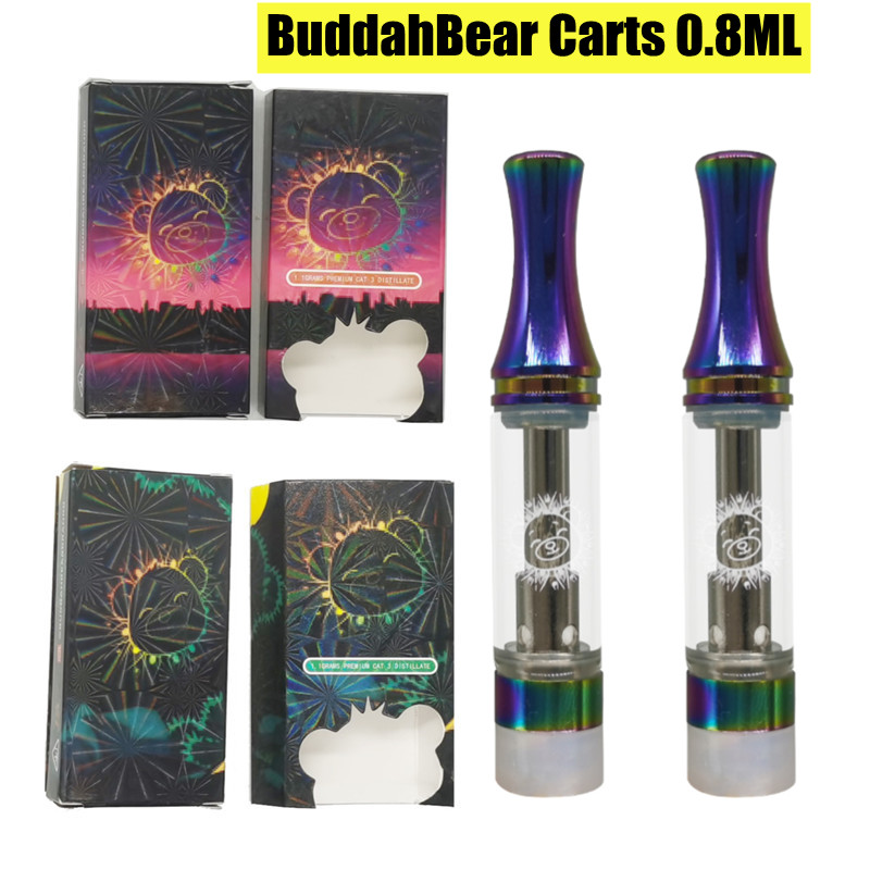 

Buddahbear Vape Cartridges Buddah Bear Atomizers 510 Thread rainbow carts screw tops 0.8ml with Hologram packaging box for Thick Oil Intake