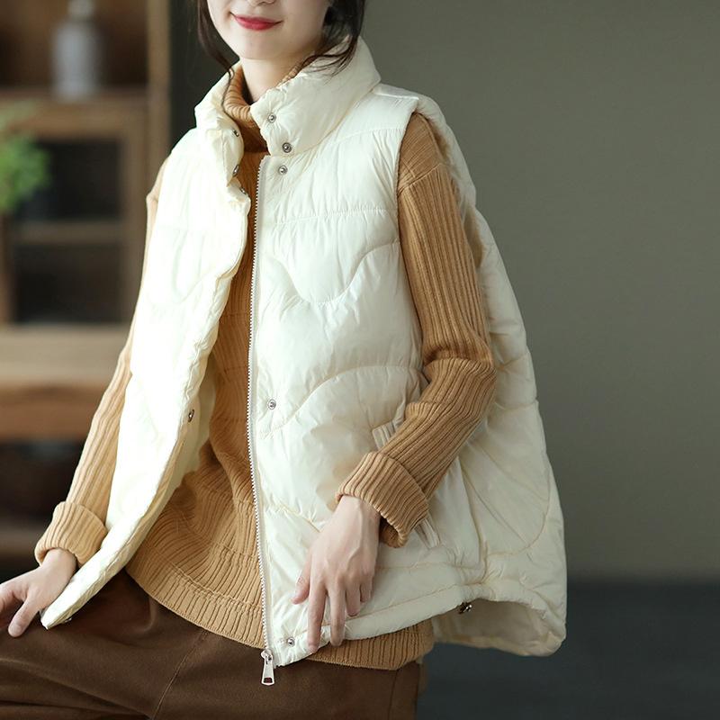 

Women's Vests FairyNatural Ladies Loose Casual Vest Winter British Style Women Turtleneck Waistcoats Padded Elegant Coat Sleeveless Clothing, Black;white