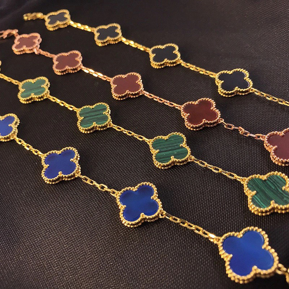 

Have stamp high quality chain Fashion Four Leaf Clover 5 colors Link Bracelets 18K Gold for Women Girls Valentine's Wedding Jewelry, Black