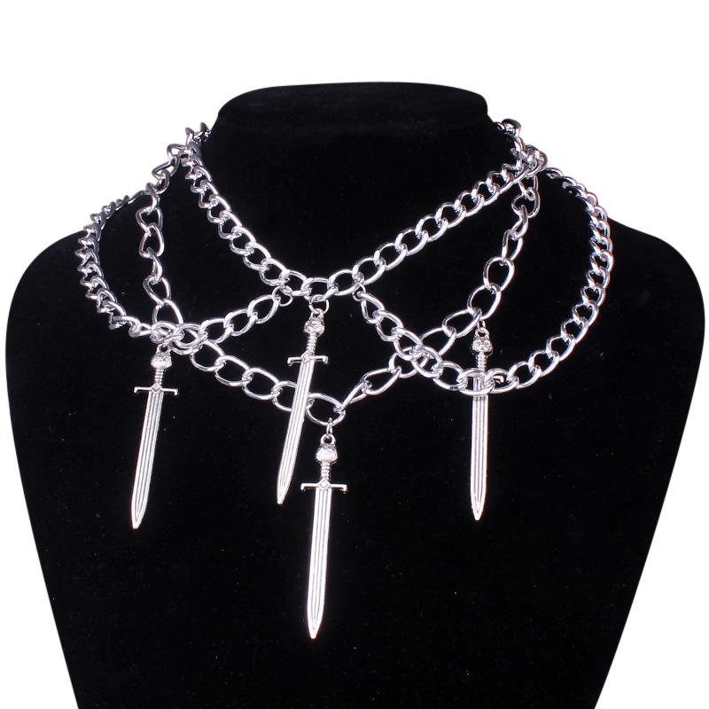 

Chokers Goth Streetwear Necklaces Grunge Sword Pendants Women Men Neck Chain Indie Jewelry On The 2021 E Girl Choker Aesthetic Kpop
