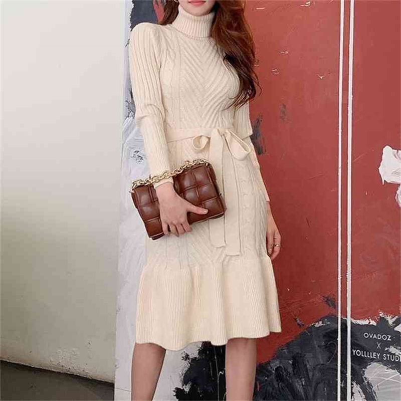 

Elegant Loose Women Sweater Dress Autumn Winter Female A-line Ruffles Knitted Femm Casual Pullover Vestidos 210603, Picture color