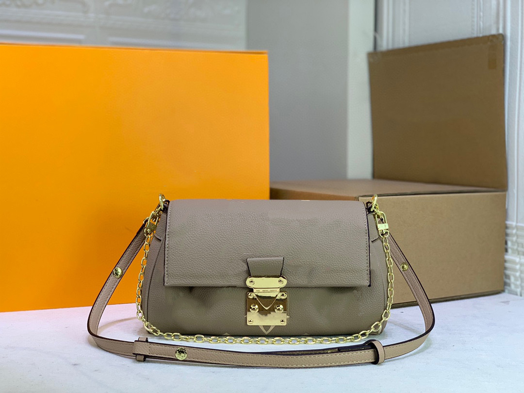 

Original luxury designer Favorite handbags Top Quality Fashion Bag Soft Leather Hasp Lady Handbag Shoulderbag free ship M45859, Khaki/white embossed pattern