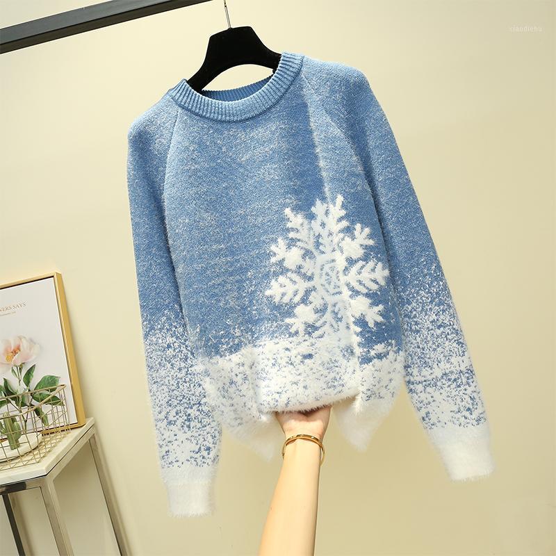 

Women's Sweaters Plus Size Womens Christmas Autumn Thicken Snowflake Knitwear Pull Femme Vintage Sweet Pullovers Long Sleeve Loose Knitting, White;black