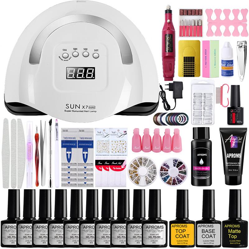 

Nail Art Kits UV Gel Polish Set LED Lamp Dryer Manicure Tools Electric Drill Machine Extension Poly Kit